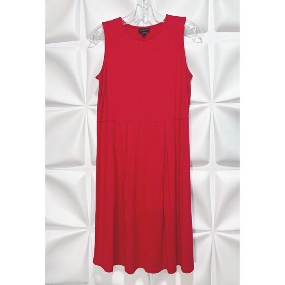 J Jill Sz XS Red Wearever Pleated Jersey Knit Sleeveless Shift Dress Stretch - Picture 3 of 9